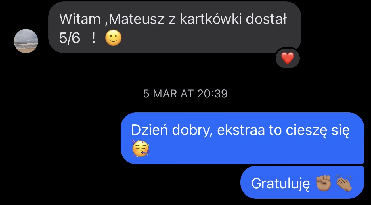 Wiadomość — Mateusz z kartkówki 5/6